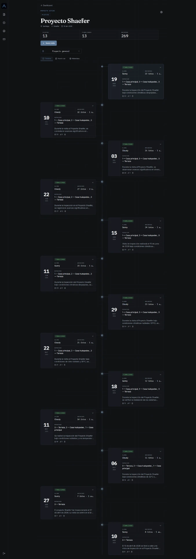 ArchLog AI project inspection timeline